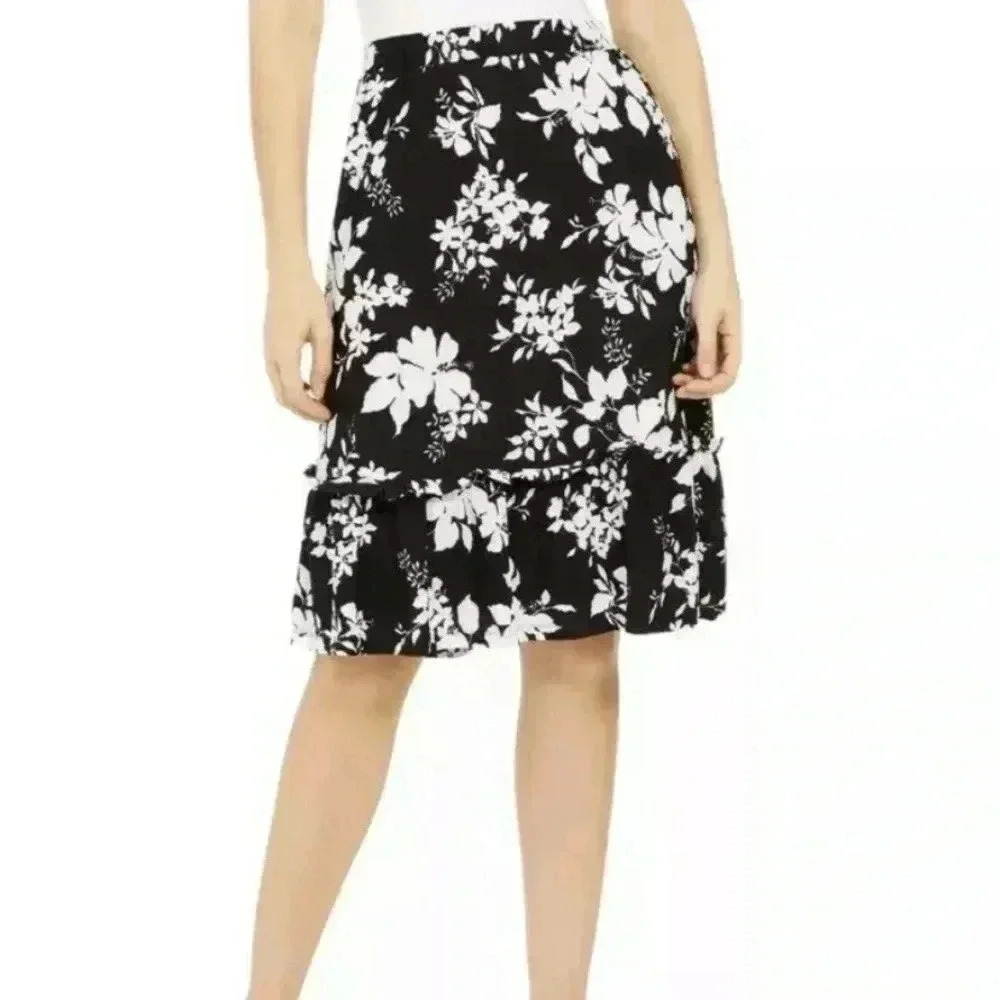 MICHAEL KORS Womens New Black Floral Knee Length